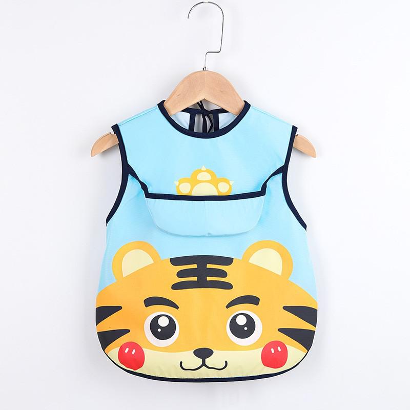 Blauer Kinderlatz mit Tiger-Motiv, wasserdicht, verstellbar, ideal für Kleinkinder.