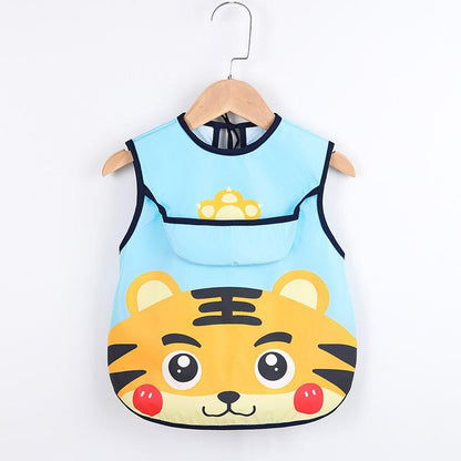 Blauer Kinderlatz mit Tiger-Motiv, wasserdicht, verstellbar, ideal für Kleinkinder.
