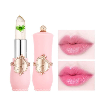 Rosa Lippenstift mit Blume, feuchtigkeitsspendend, transparent, für glänzende Lippen.