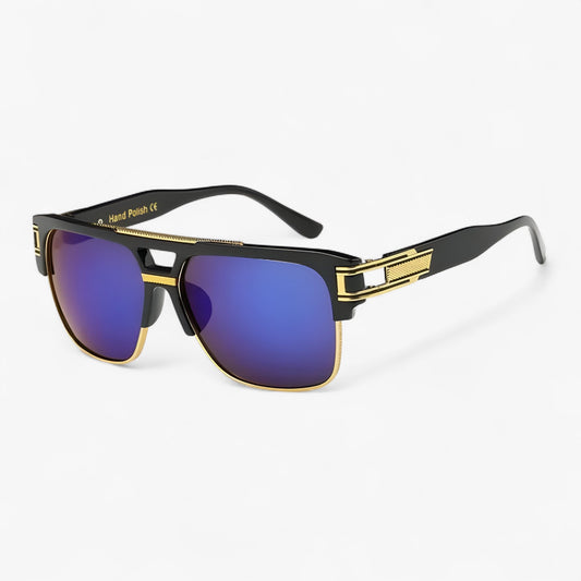 Sonnenbrille | Eckig | Unisex | Verspiegelt | UV-400 Schutz | Retro-Schwarz Blau-Luzern Mode