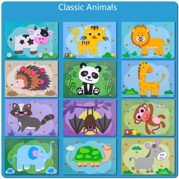 Klassische Tierpuzzles für Kinder, 12-teilig, bunt, Holz, Lernspielzeug, Tiere.