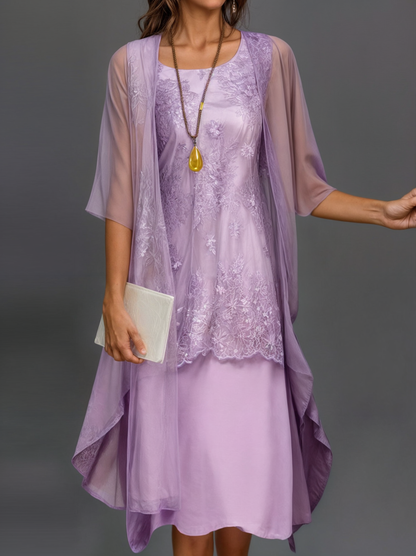 Kleid mit Blumenmuster | Knielang | Locker | Kurzarm | Rundhals-Rosa-S-Luzern Mode