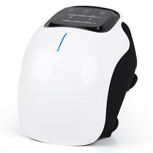 Weißes Knie-Massagegerät, elektrisch, mit LED-Anzeige, ergonomisches Design, Schmerzlinderung.