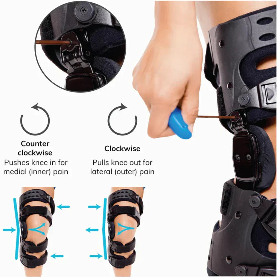 Orthopädische Knieorthese, schwarz, verstellbar, für Schmerzlinderung bei Arthrose.
