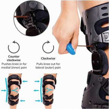 Orthopädische Knieorthese, schwarz, verstellbar, für Schmerzlinderung bei Arthrose.