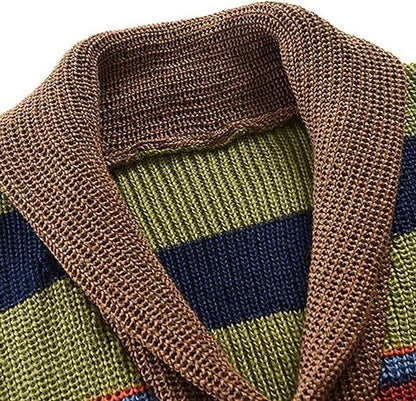 Herren Strick-Cardigan mit Colourblock und geometrischem Muster – Leandro