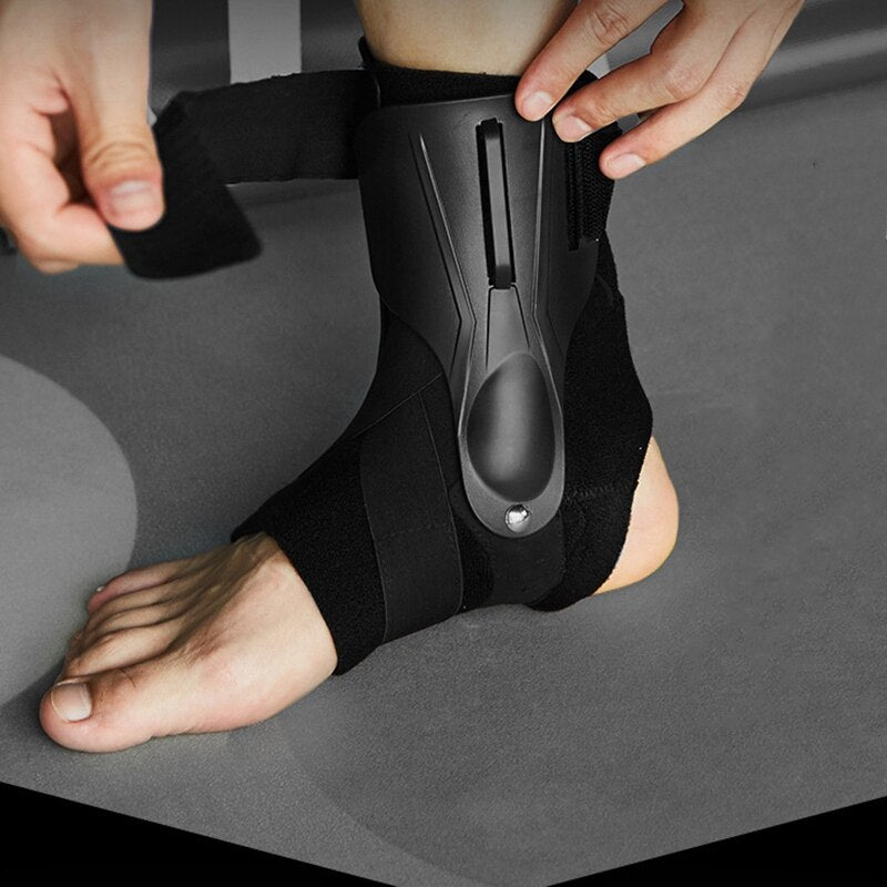 Schwarze Knöchelbandage, verstellbar, für Sportverletzungen, Fußgelenkstütze, Unisex.