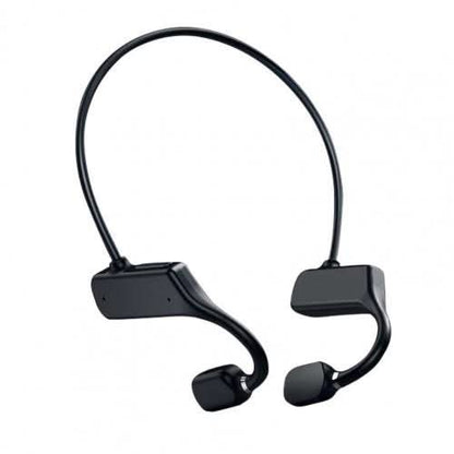 Schwarzer kabelloser Knochenleitungs-Kopfhörer, ergonomisches Design, Bluetooth-kompatibel.