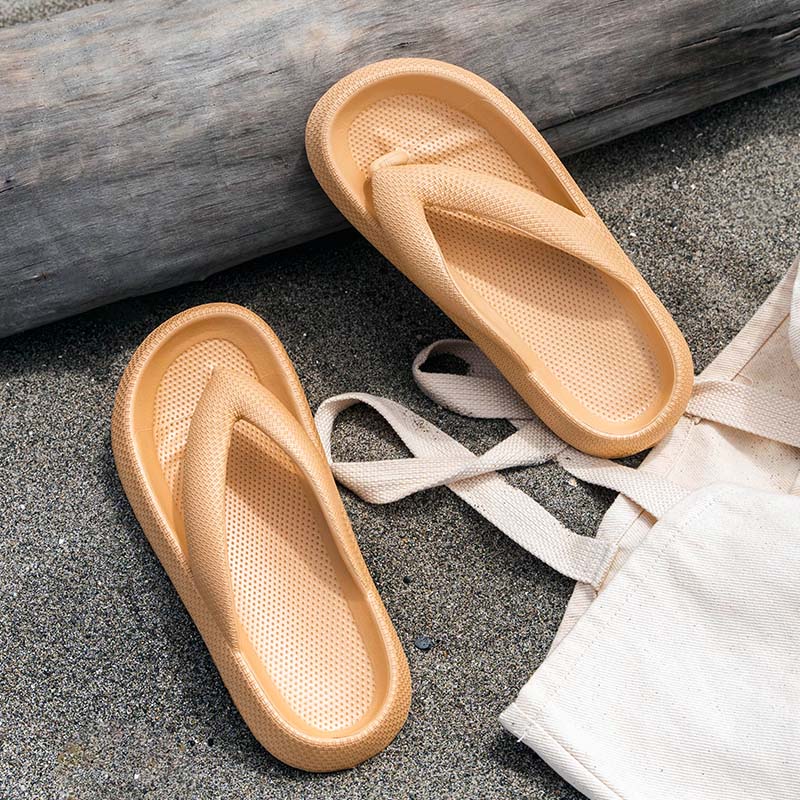 Komfort Slipper Damen und Herren | Weich | Rutschfest | Sommer Zehentrenner-Hafer Latte-36-Luzern Mode
