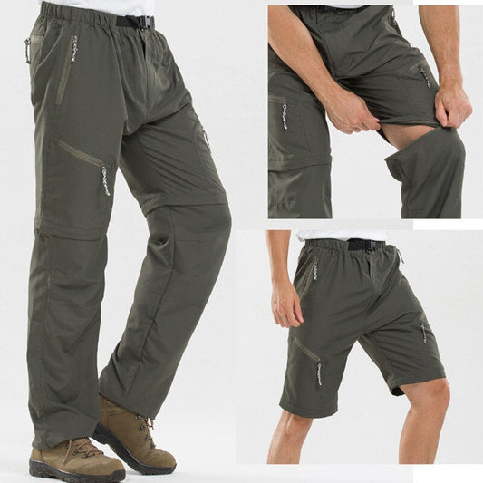 Grüne, abnehmbare Outdoor-Hose für Herren, leicht, atmungsaktiv, ideal für Wandern und Trekking.