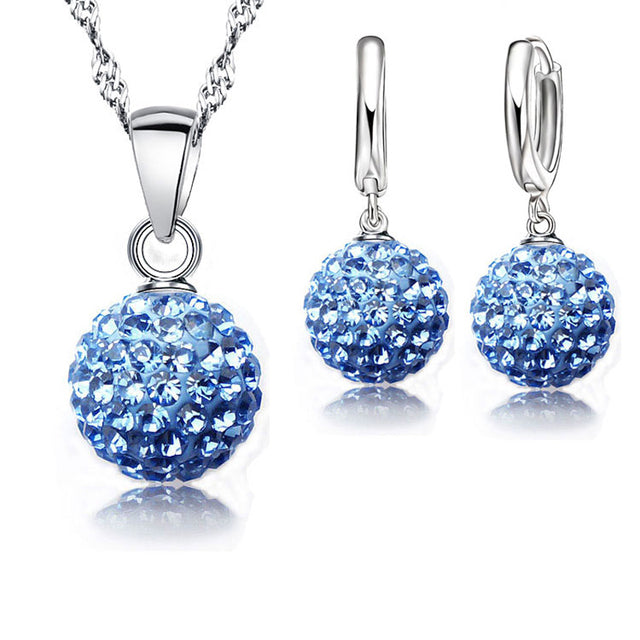 925er Silber Schmuckset mit blauem Kristallanhänger und Ohrringen für Damen.