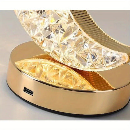 Goldene LED-Tischlampe, Kristall-Design, USB-Anschluss, moderne Wohnkultur, energiesparend.