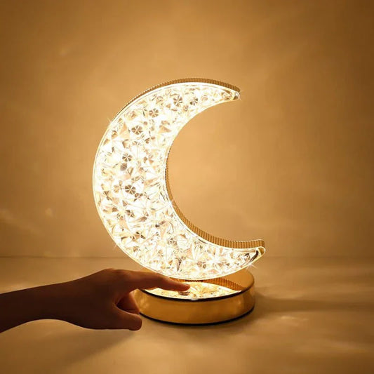 Mondlampe LED Kristall Tischleuchte, warmweiß, dekorativ, modernes Design, Schlafzimmerbeleuchtung.