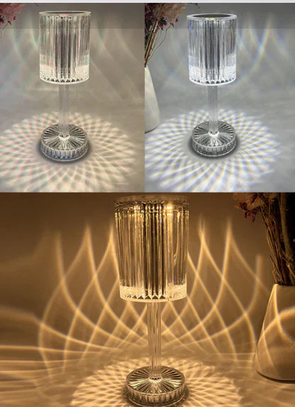 Kristall-Tischlampe, transparent, LED-Beleuchtung, modernes Design, dekorative Beleuchtung.