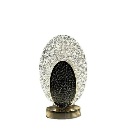 Kristallglas-Dekoration, oval, transparent, mit goldfarbenem Sockel, modernes Design.
