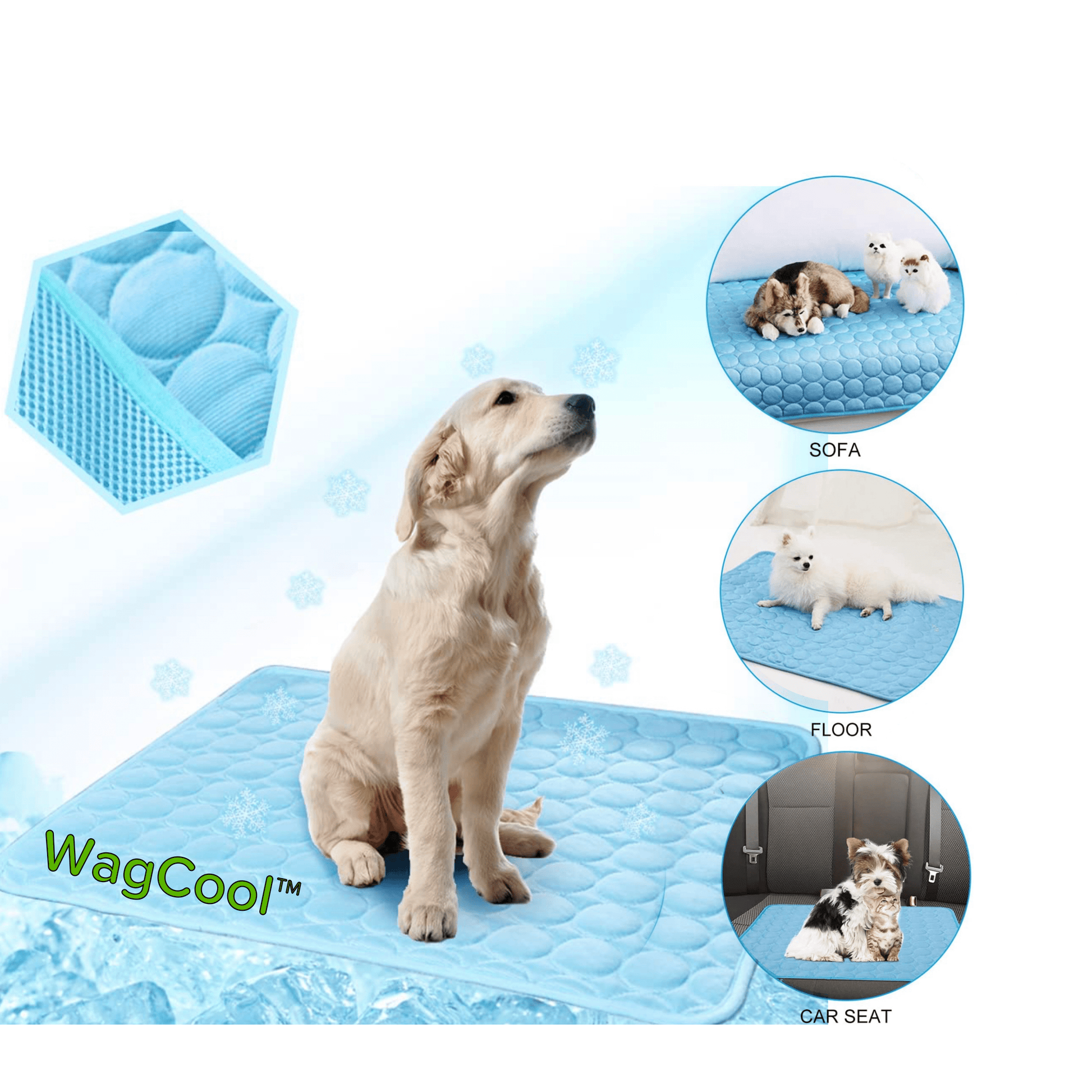 Kühlmatte für Hunde, blau, rutschfest, ideal für Sofa, Boden, Autositz, Sommerhitze.