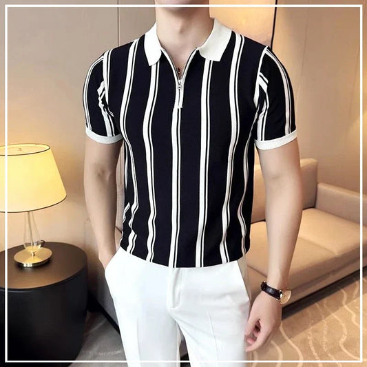 Herren Poloshirt | Kurzarm | Reißverschluss | Gestreift | Regular Fit-Luzern Mode