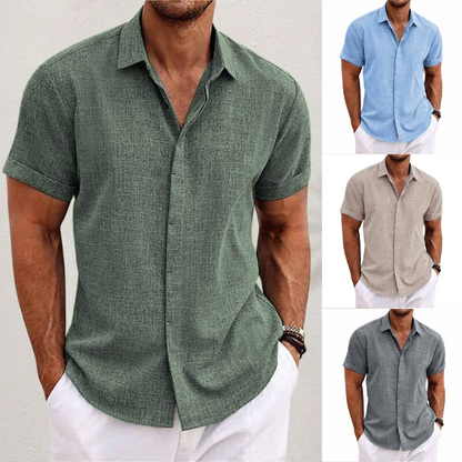 Sommerhemd Herren | Kurzarm | Leinen-Baumwoll-Hemd | Trendiger Freizeitstil-Luzern Mode