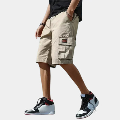 Herren Cargo Shorts | Baumwolle | Loose Fit | Elastischer Bund -Beige-S-Luzern Mode