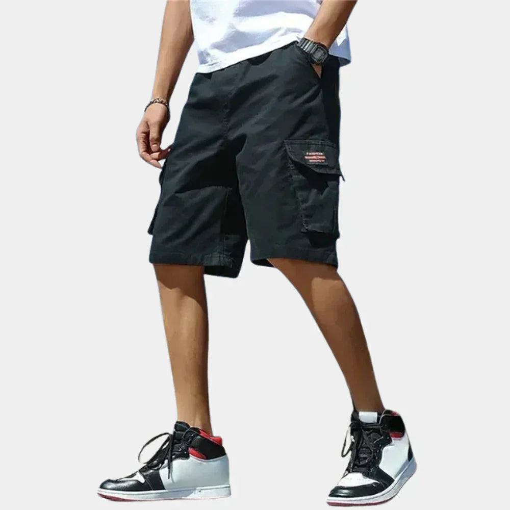Herren Cargo Shorts | Baumwolle | Loose Fit | Elastischer Bund -Schwarz-S-Luzern Mode