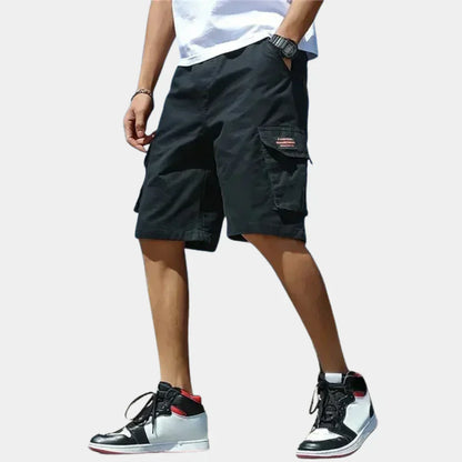 Herren Cargo Shorts | Baumwolle | Loose Fit | Elastischer Bund -Schwarz-S-Luzern Mode