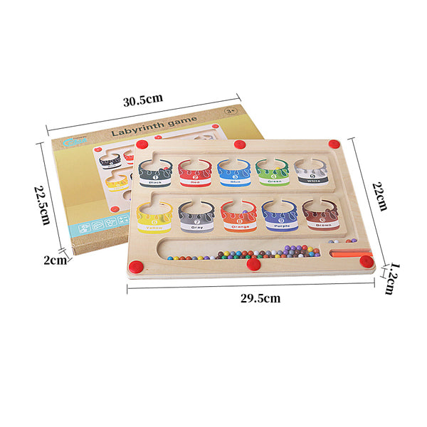 Holz-Labyrinthspiel für Kinder, bunt, Lernspielzeug, 30,5x22,5 cm, mit Kugeln, pädagogisch.