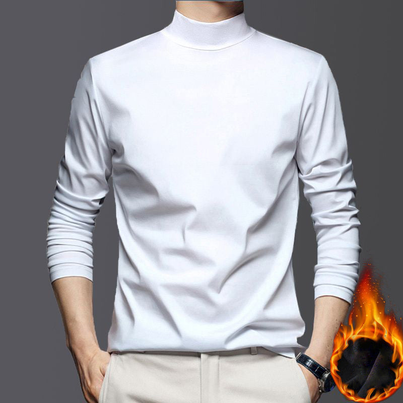 Weißes Herren-Thermo-Langarmshirt, Rollkragen, warm, elegant, modisch, Winterbekleidung.