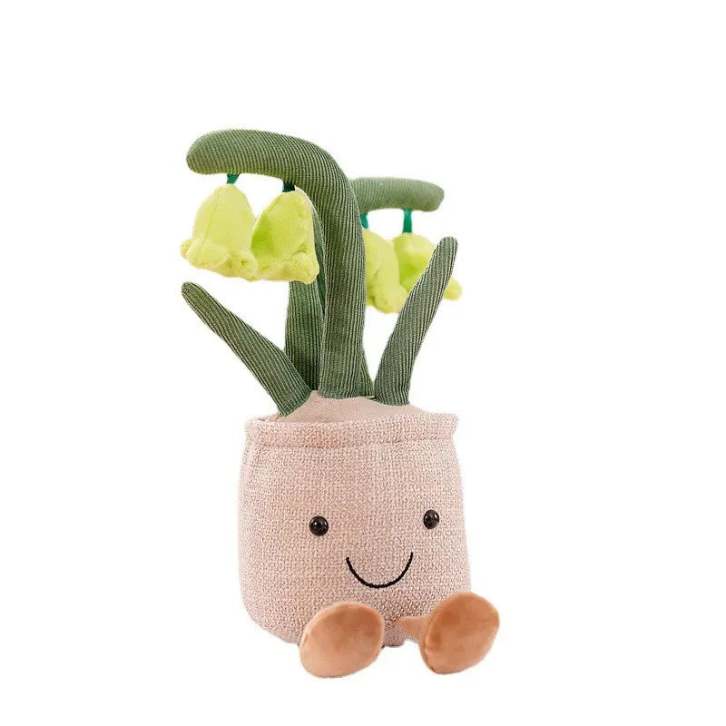 Plüschspielzeug grüne Blume, lächelndes Gesicht, weicher Stoff, Kinderzimmer-Dekoration
