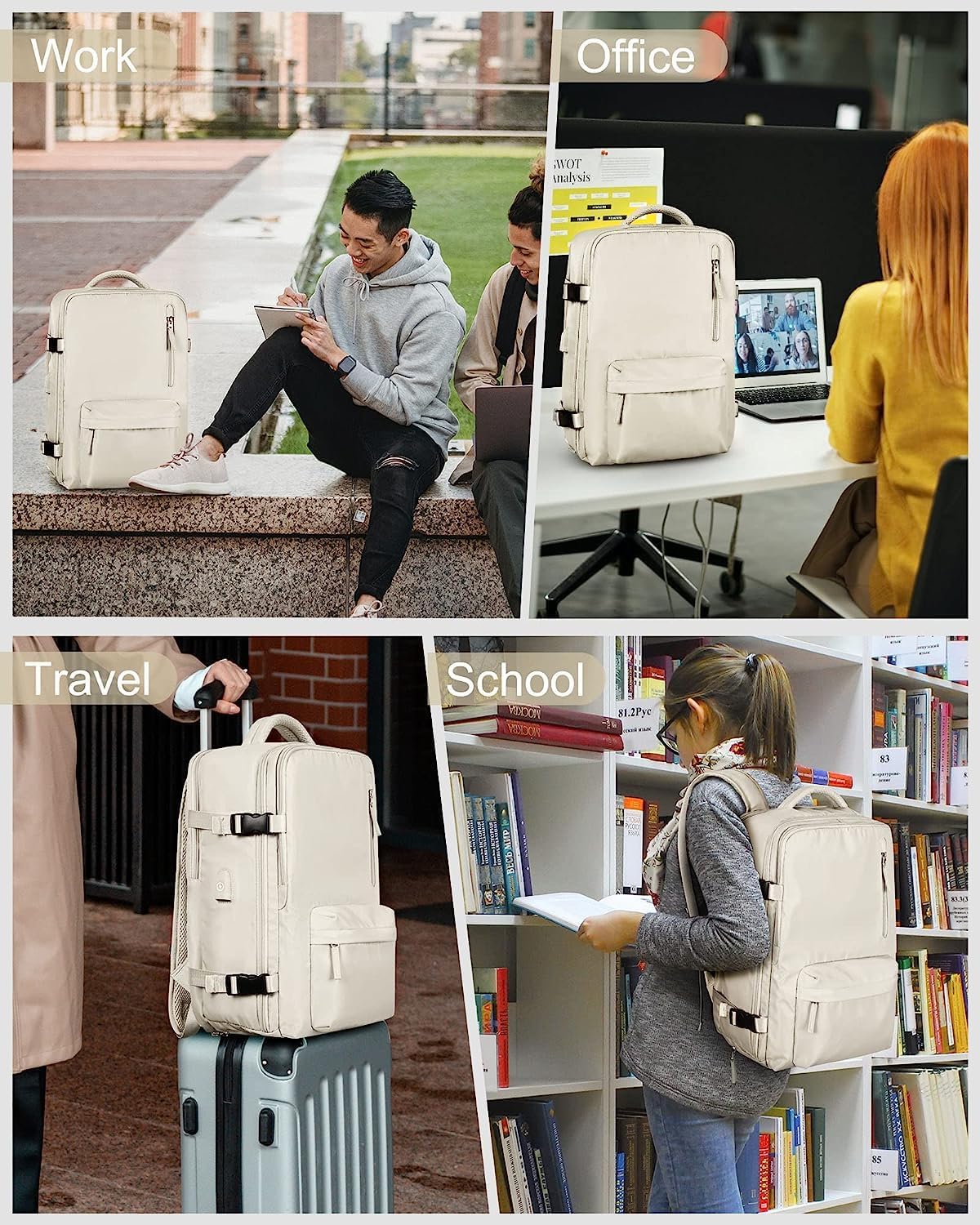40L Wasserdichter Reiserucksack mit Schuhfach und USB-Anschluss – Geeignet für 14”-Laptops
