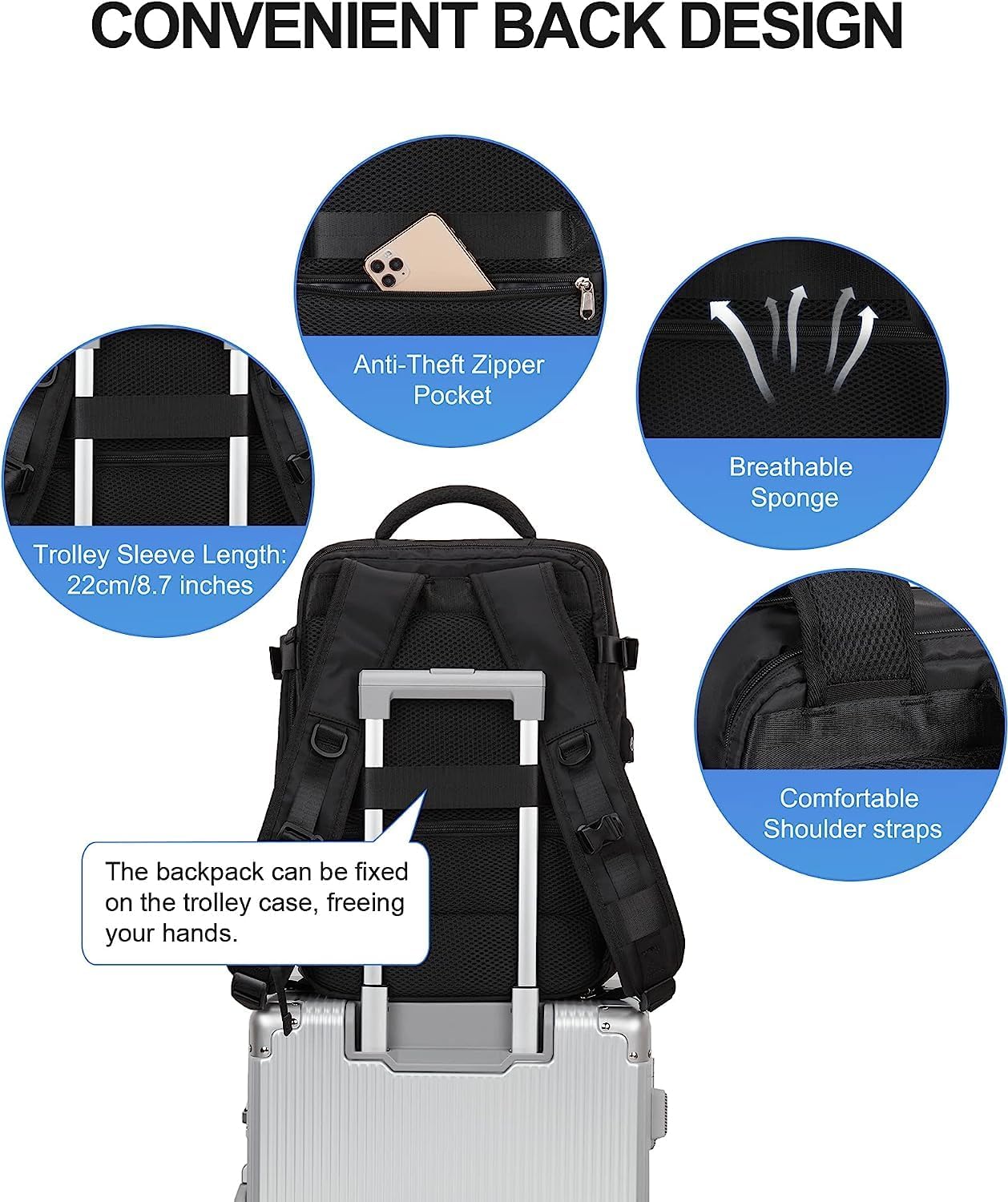 Wasserdichter Reiserucksack mit Schuhfach und USB-Anschluss – Geeignet für 14"-Laptop