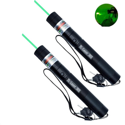 Zwei schwarze Laserpointer 303, grün, Hochleistung, mit Schlüssel, für Präsentationen.
