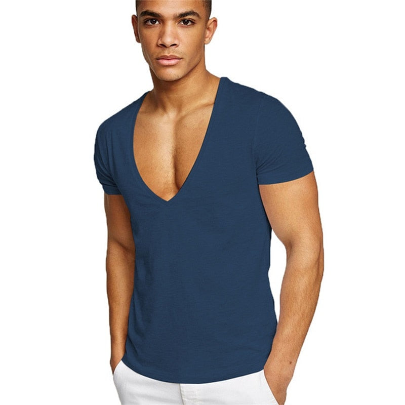Baumwollmischung | figurbetonter Schnitt | tiefer V-Ausschnitt | Slim Fit | S–2XL-Marineblau-S-Luzern Mode