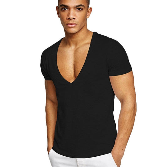 Baumwollmischung | figurbetonter Schnitt | tiefer V-Ausschnitt | Slim Fit | S–2XL-Schwarz-S-Luzern Mode