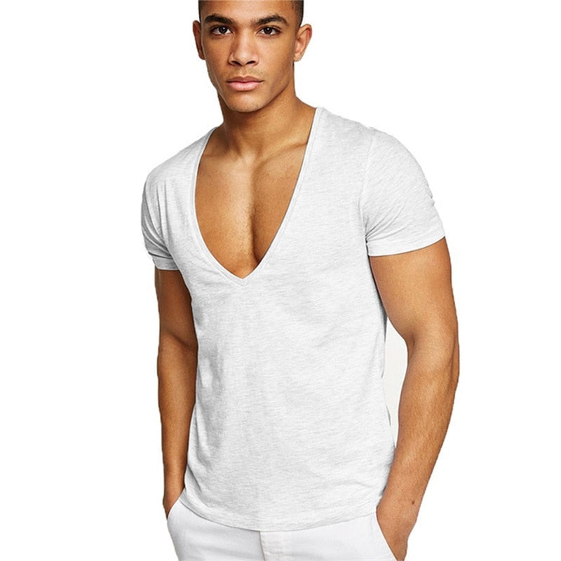 Baumwollmischung | figurbetonter Schnitt | tiefer V-Ausschnitt | Slim Fit | S–2XL-Weiß-S-Luzern Mode