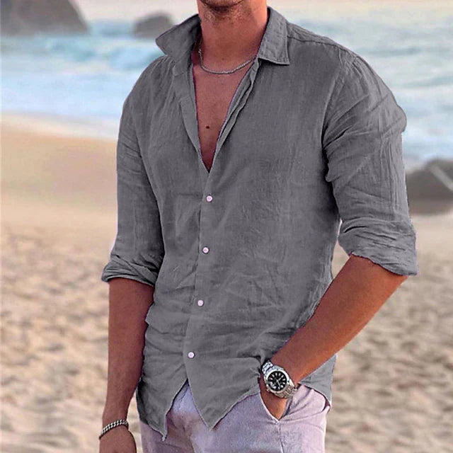 Luftiges Leinenhemd Herren | atmungsaktiv Sommer | Freizeit Look modern-Grau-S-Luzern Mode