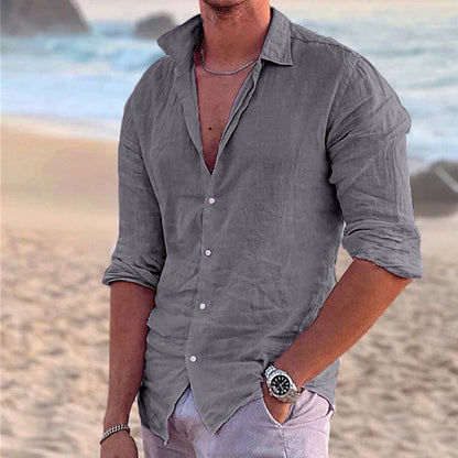 Luftiges Leinenhemd Herren | atmungsaktiv Sommer | Freizeit Look modern-Grau-S-Luzern Mode