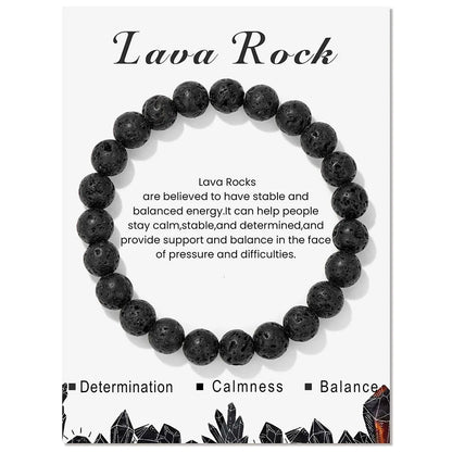 Schwarzes Lavastein-Armband auf Karte, Energie, Balance, Entspannung, Schmuck, Geschenkidee.