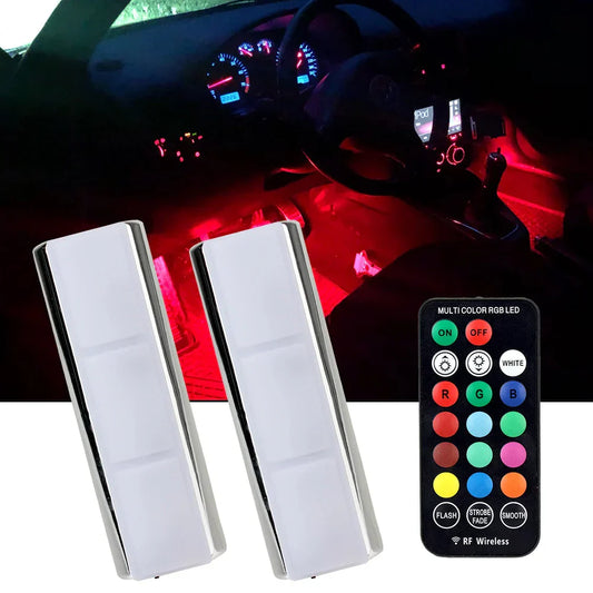 LED-Auto-Innenbeleuchtung mit Fernbedienung, mehrfarbig, kabellos, 2 Stück, für stimmungsvolle Atmosphäre.