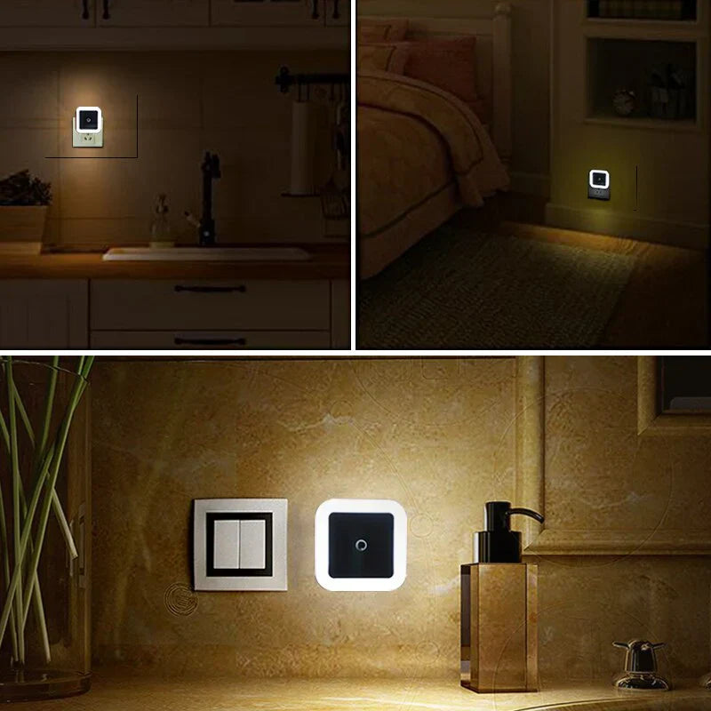 LED-Nachtlicht mit Sensor, quadratisch, weiß, energiesparend, für Kinderzimmer, EU/US-Stecker.