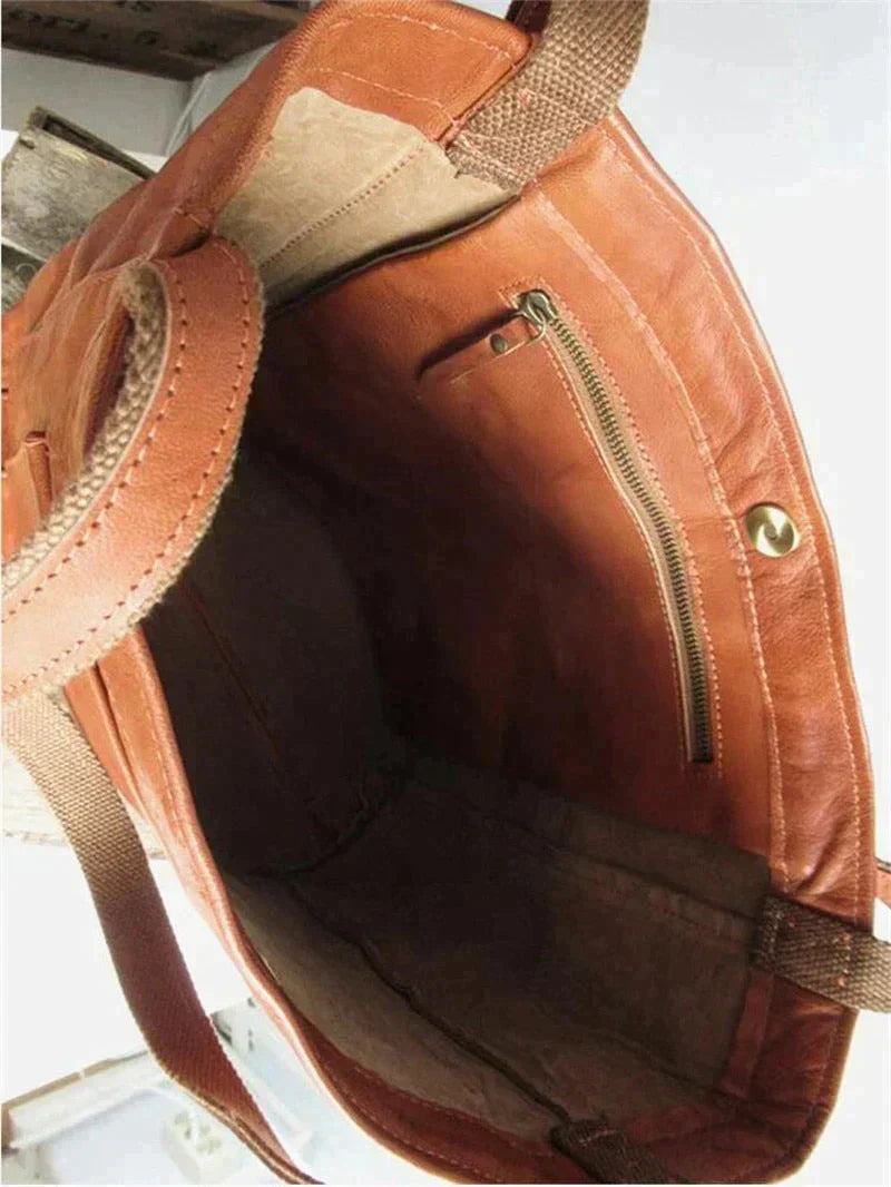 Braune Ledertasche mit Reißverschluss, langlebig, modisch, Damenhandtasche, hochwertig.