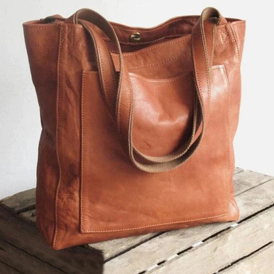 Braune Ledertasche, Shopper, Damen, robust, modisch, geräumig, Tragegriffe, Alltagsgebrauch.