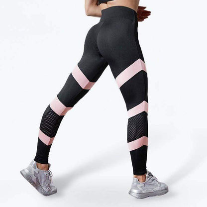 Schwarze und rosa Sportleggings für Damen, figurformend, elastisch, atmungsaktiv.