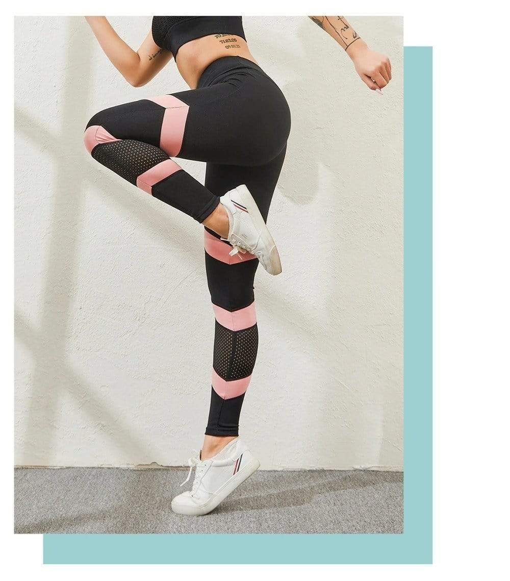 Damen-Sportleggings schwarz-rosa, atmungsaktiv, figurformend, ideal für Fitness und Yoga.