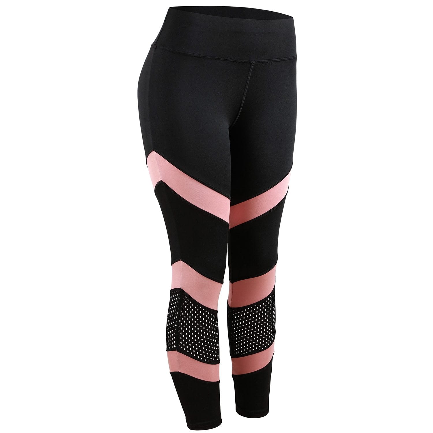 Schwarze und rosa Damen-Leggings, figurformend, mit Mesh-Details, Sportbekleidung.