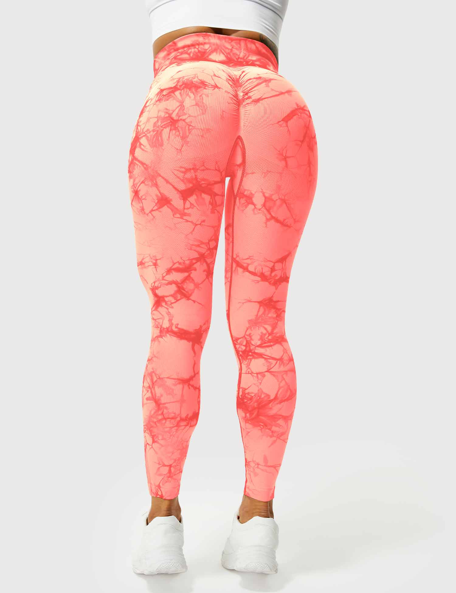 Damen Leggings orange, marmoriert, hohe Taille, Sportbekleidung, elastisch, bequem.
