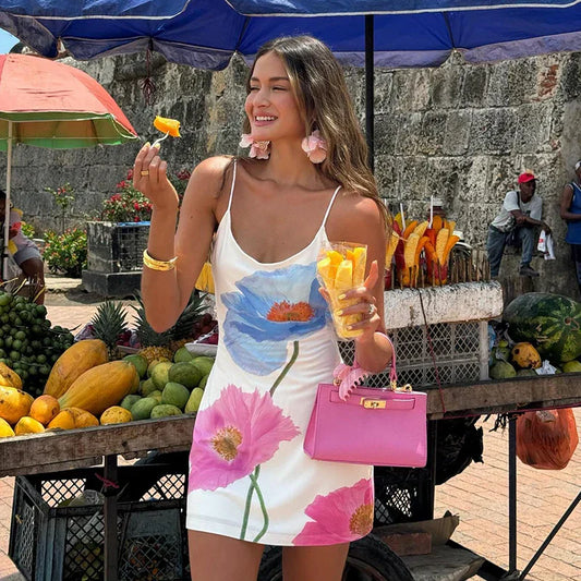Sommerkleid Damen | Ärmellos mit Rückenausschnitt | Figurbetont | Strandmode-Mehrfachfarbe-S-Luzern Mode