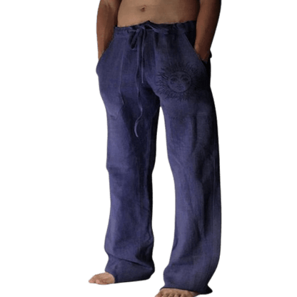 Sommerhose Herren | Leinen | Locker & bequem | Freizeit | Yoga | Alltag-Blau-S-Luzern Mode