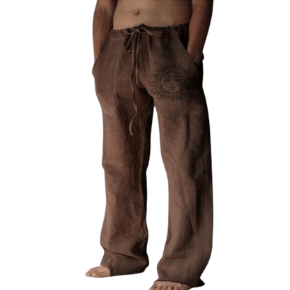 Sommerhose Herren | Leinen | Locker & bequem | Freizeit | Yoga | Alltag-Braun-S-Luzern Mode