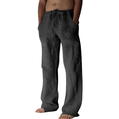 Sommerhose Herren | Leinen | Locker & bequem | Freizeit | Yoga | Alltag-Dunkelgrau-S-Luzern Mode