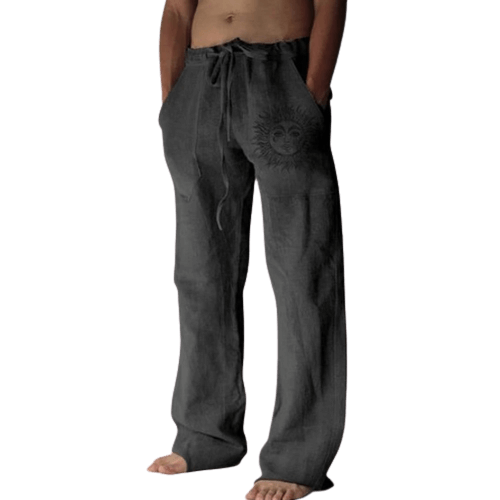 Sommerhose Herren | Leinen | Locker & bequem | Freizeit | Yoga | Alltag-Dunkelgrau-S-Luzern Mode